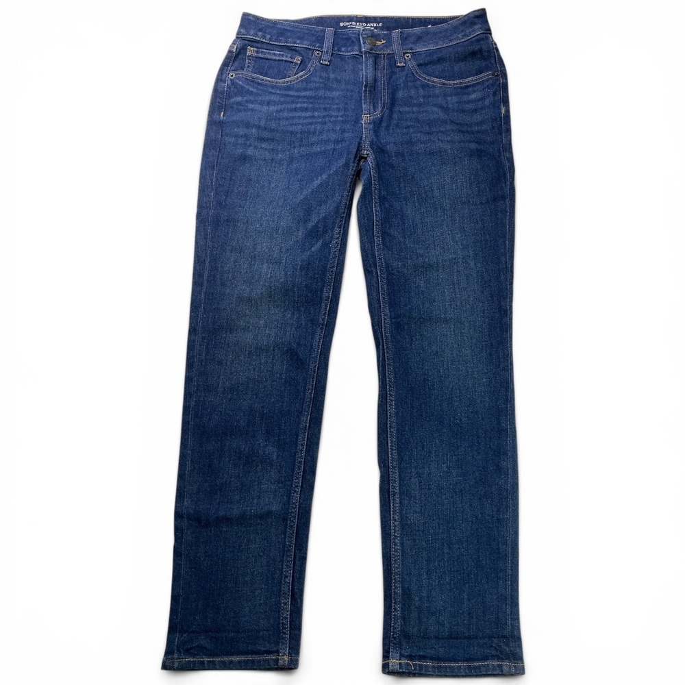 Chico's Blue Boyfriend Ankle Jeans Women Size 2R Dark Wash Stretch Denim 5402